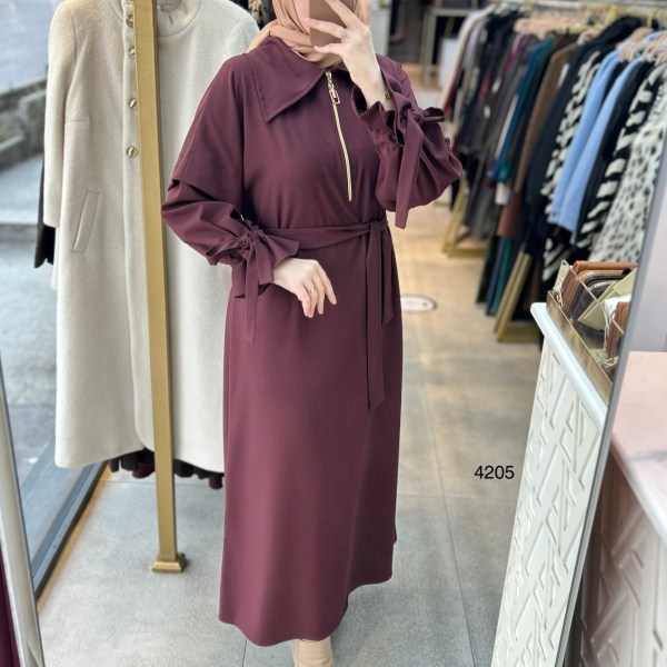 4205 Gömlek Yaka Kemerli Elbise - Görsel 6