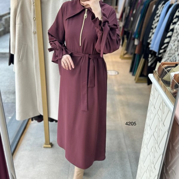 4205 Gömlek Yaka Kemerli Elbise - Görsel 14