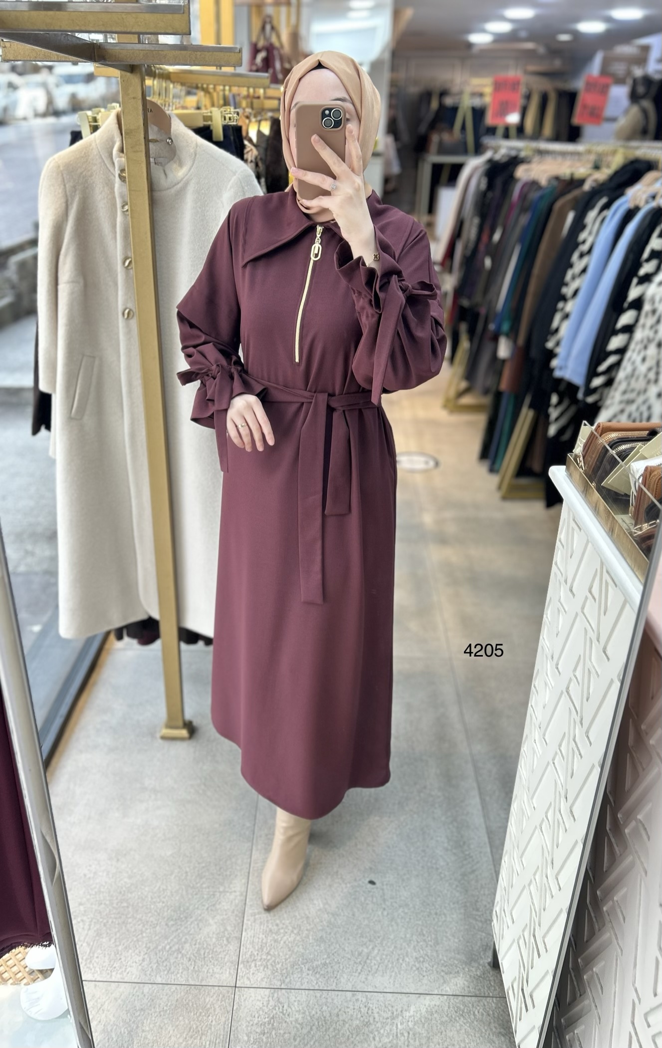 4205 Gömlek Yaka Kemerli Elbise