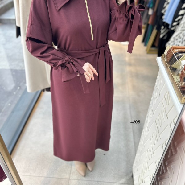 4205 Gömlek Yaka Kemerli Elbise - Görsel 7