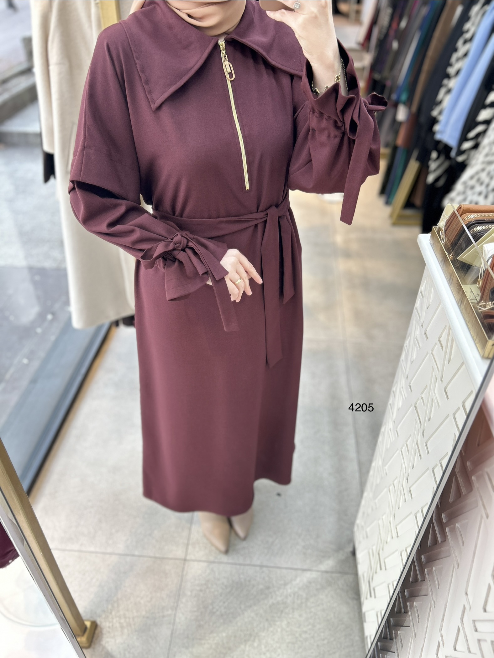 4205 Gömlek Yaka Kemerli Elbise - Görsel 7