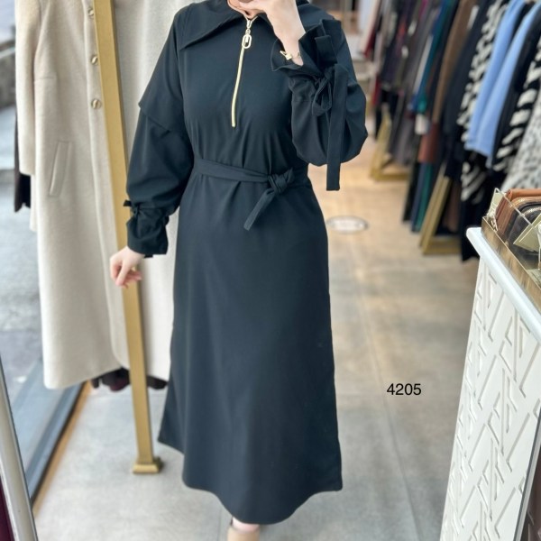 4205 Gömlek Yaka Kemerli Elbise - Görsel 12