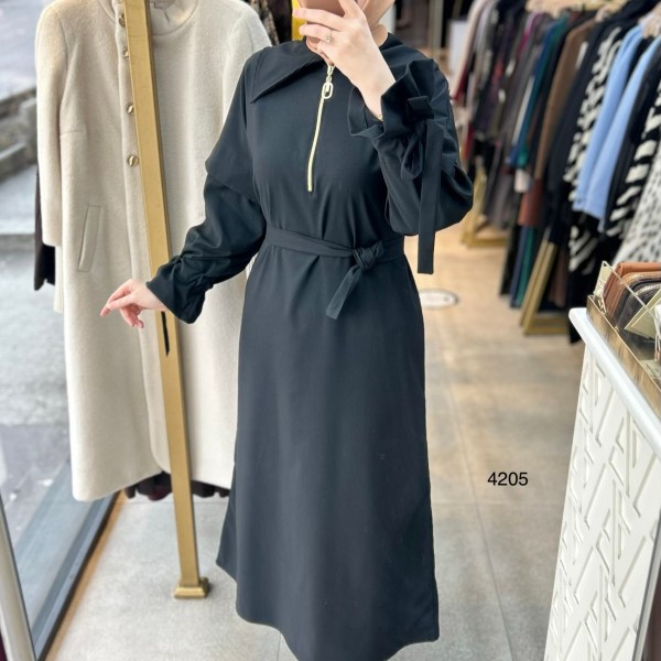 4205 Gömlek Yaka Kemerli Elbise - Görsel 19