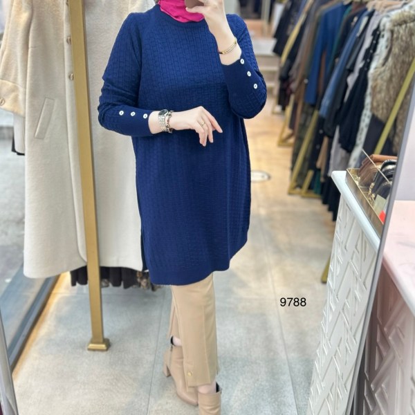 9788 Kolu Düğmeli Triko Tunik - Görsel 3