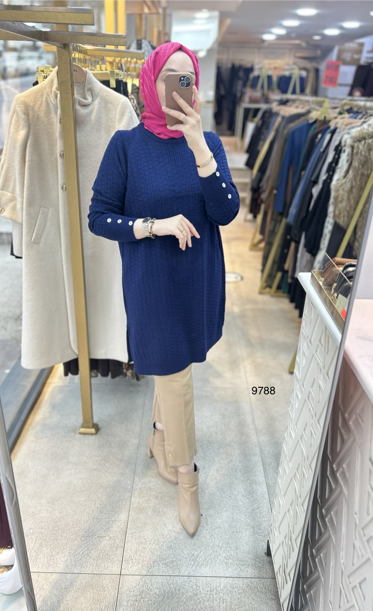 9788 Kolu Düğmeli Triko Tunik