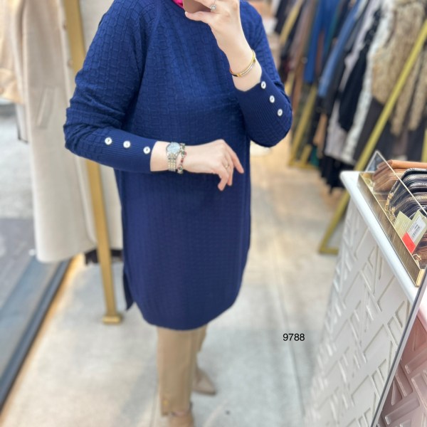 9788 Kolu Düğmeli Triko Tunik - Görsel 4