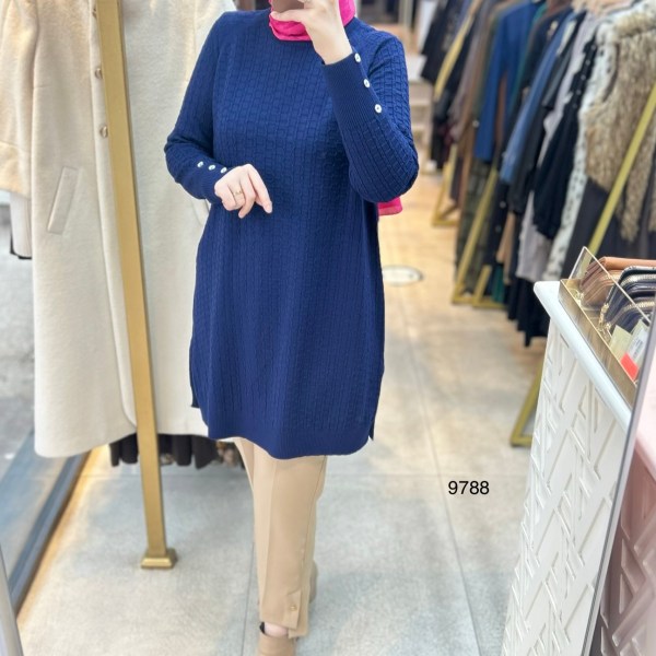 9788 Kolu Düğmeli Triko Tunik - Görsel 2