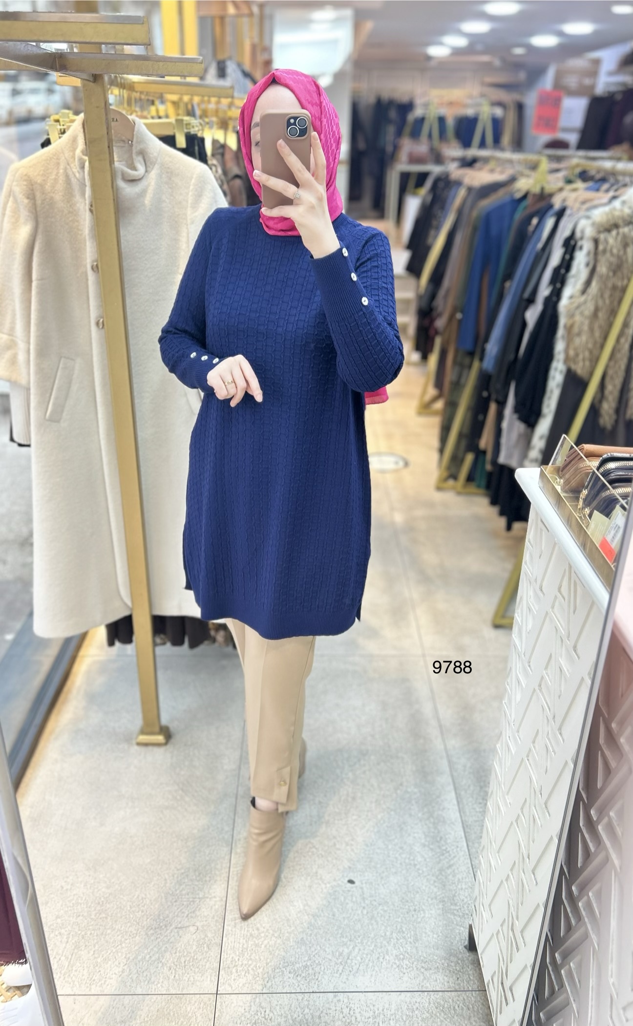 9788 Kolu Düğmeli Triko Tunik