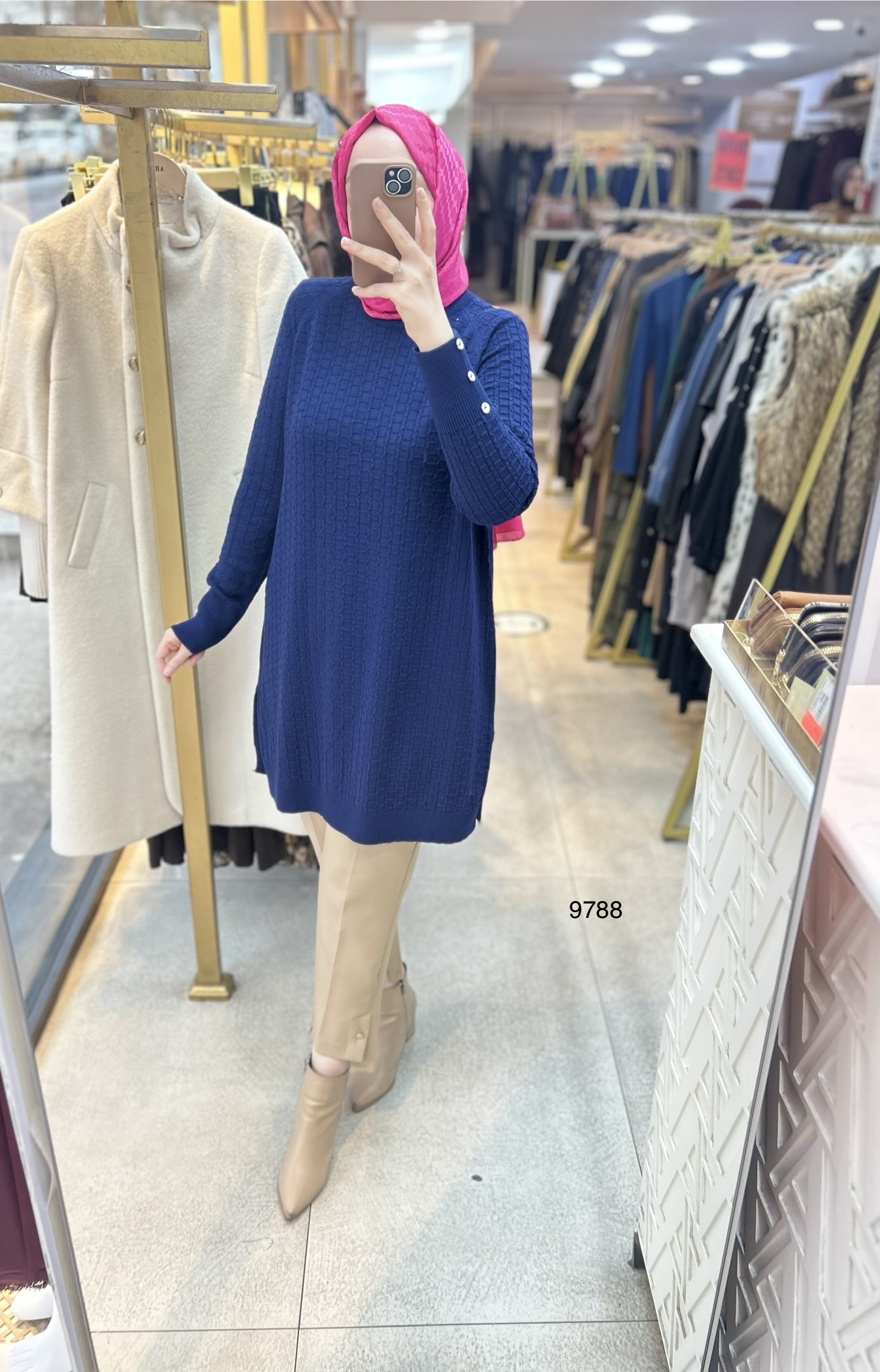 9788 Kolu Düğmeli Triko Tunik