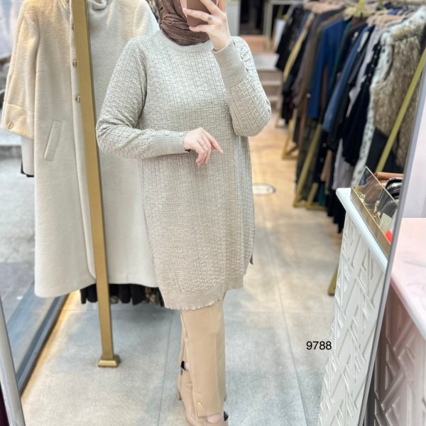 9788 Kolu Düğmeli Triko Tunik - Görsel 7