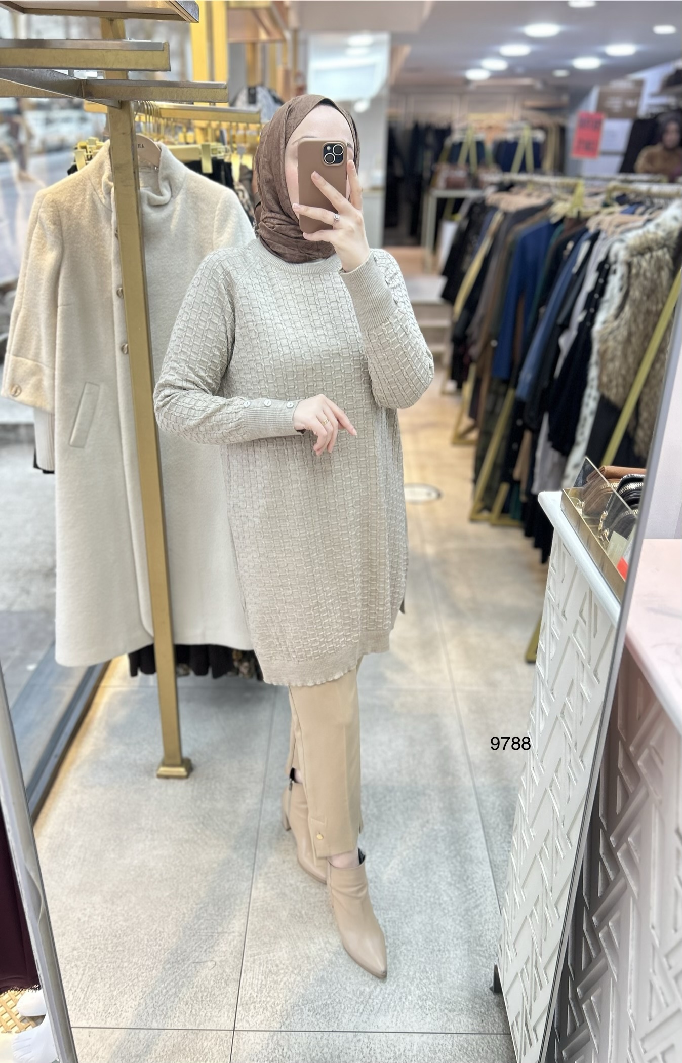 9788 Kolu Düğmeli Triko Tunik