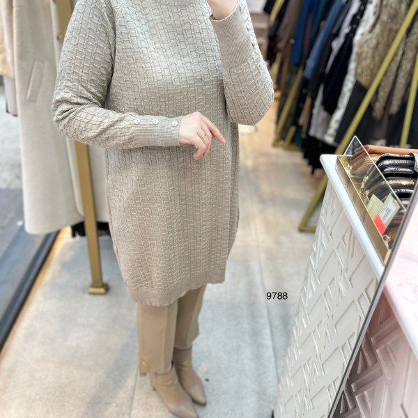 9788 Kolu Düğmeli Triko Tunik - Görsel 6