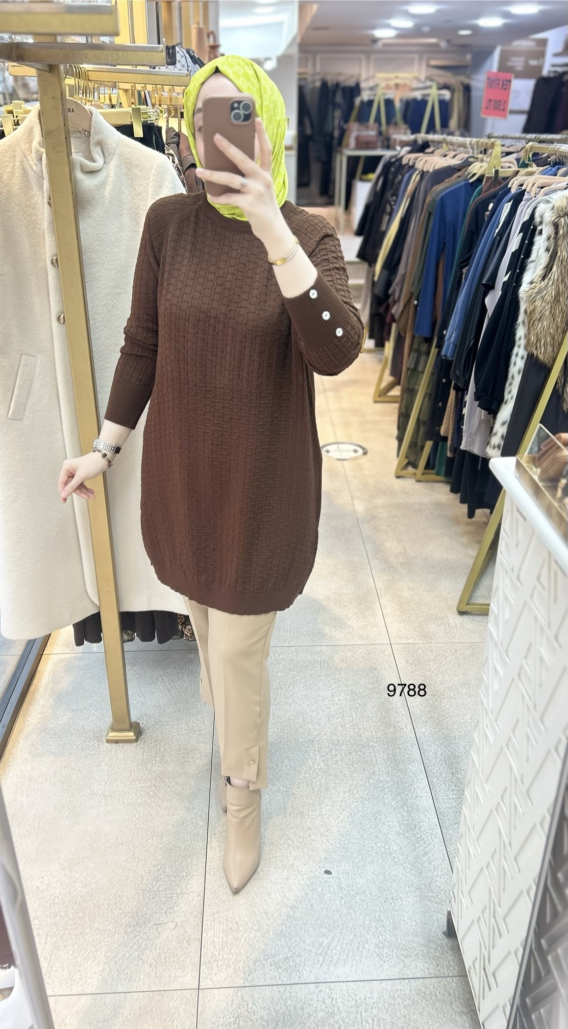 9788 Kolu Düğmeli Triko Tunik