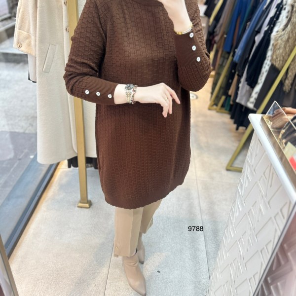 9788 Kolu Düğmeli Triko Tunik - Görsel 9