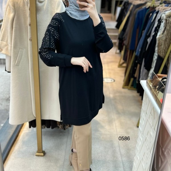 0586 Kolu Taşlı Tunik - Görsel 1