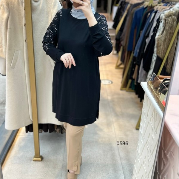 0586 Kolu Taşlı Tunik - Görsel 4