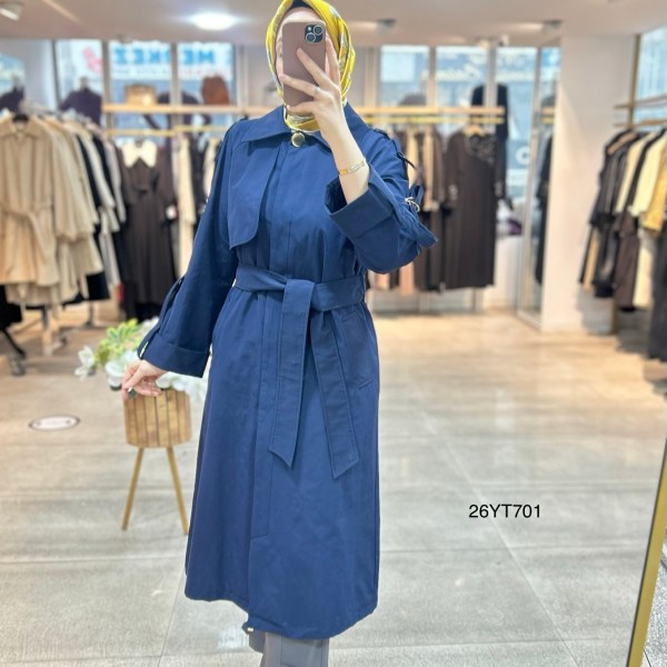 26YT701 Kemerli Düğmeli Trençkot - Görsel 9