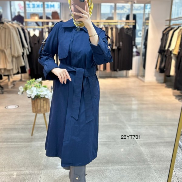 26YT701 Kemerli Düğmeli Trençkot - Görsel 7