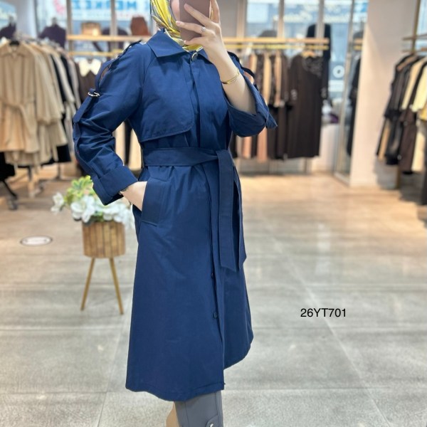 26YT701 Kemerli Düğmeli Trençkot - Görsel 5