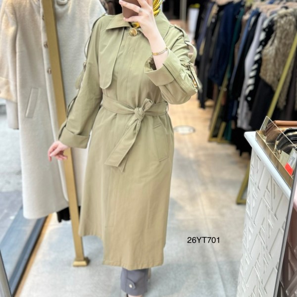 26YT701 Kemerli Düğmeli Trençkot - Görsel 3