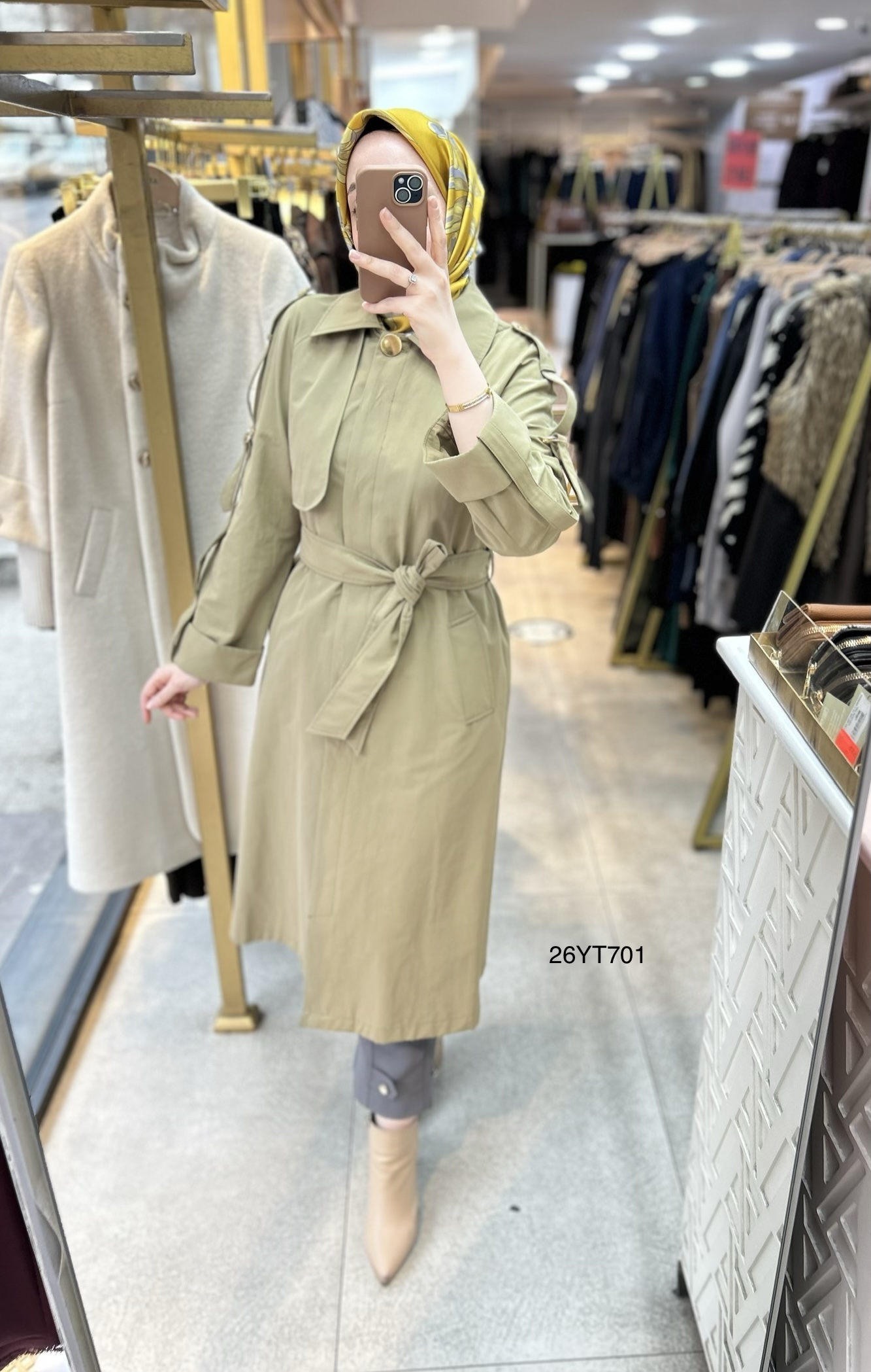 26YT701 Kemerli Düğmeli Trençkot