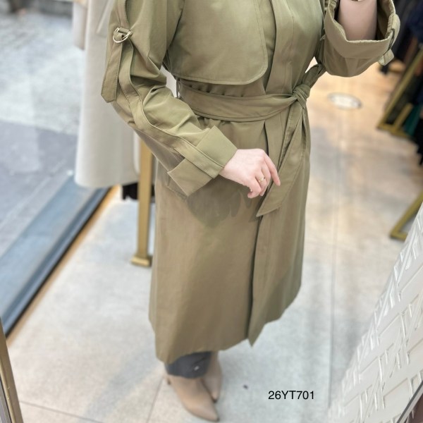 26YT701 Kemerli Düğmeli Trençkot - Görsel 4