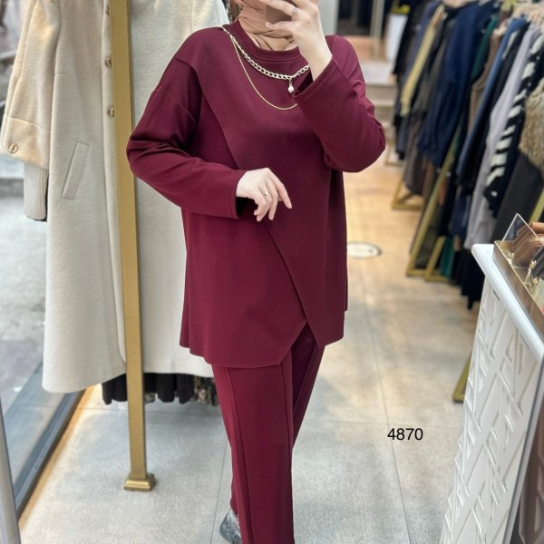 4870 Yakası Kolyeli Asimetrik Kesim Spor Takım - Görsel 17