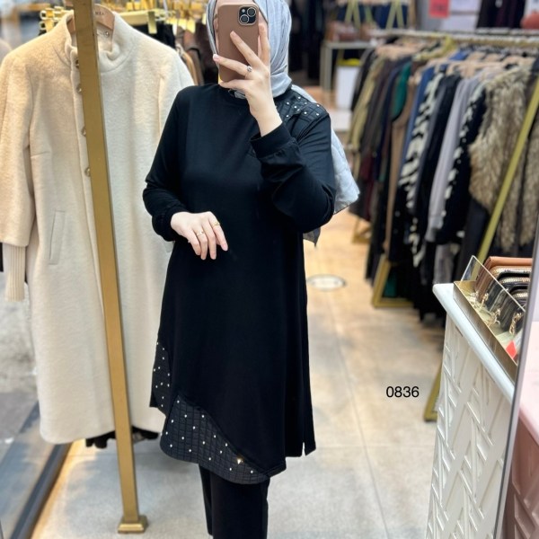 0836 Kapitone ve Taş Detaylı Takım - Görsel 1