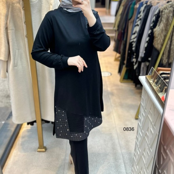 0836 Kapitone ve Taş Detaylı Takım - Görsel 4