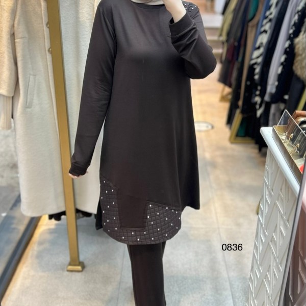 0836 Kapitone ve Taş Detaylı Takım - Görsel 14