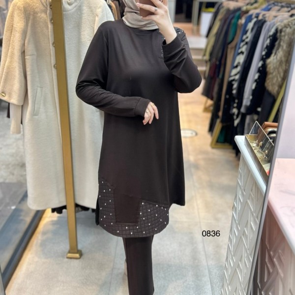 0836 Kapitone ve Taş Detaylı Takım - Görsel 7