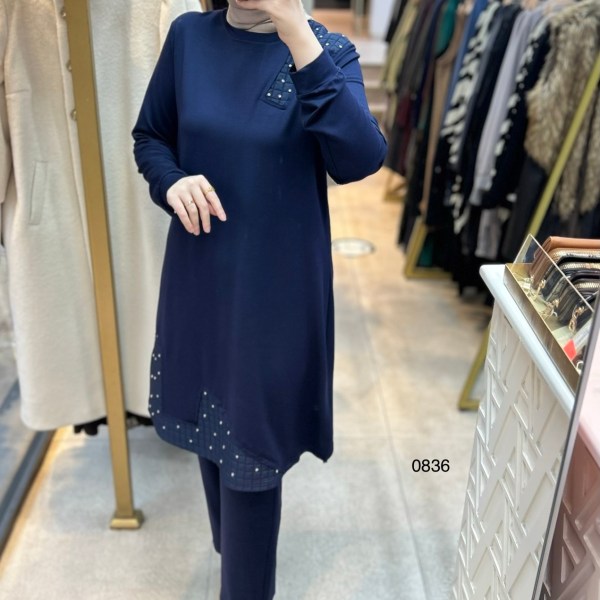 0836 Kapitone ve Taş Detaylı Takım - Görsel 17