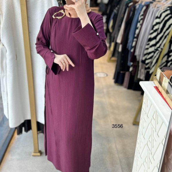 3556 Omuz Aksesuar Detaylı Elbise - Görsel 2