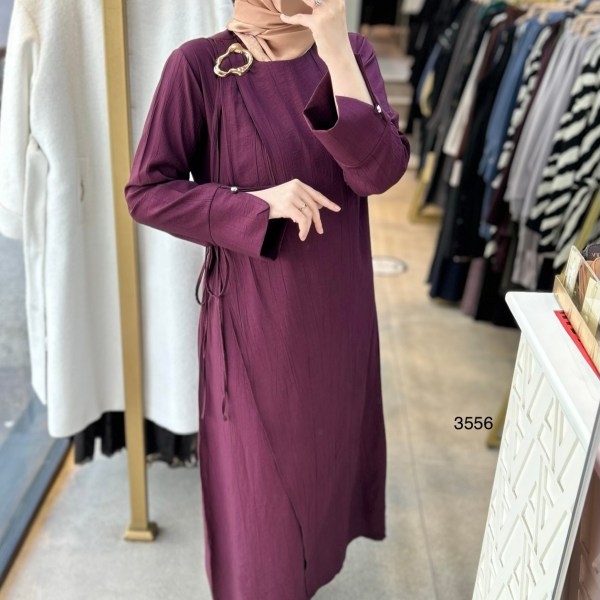 3556 Omuz Aksesuar Detaylı Elbise - Görsel 3