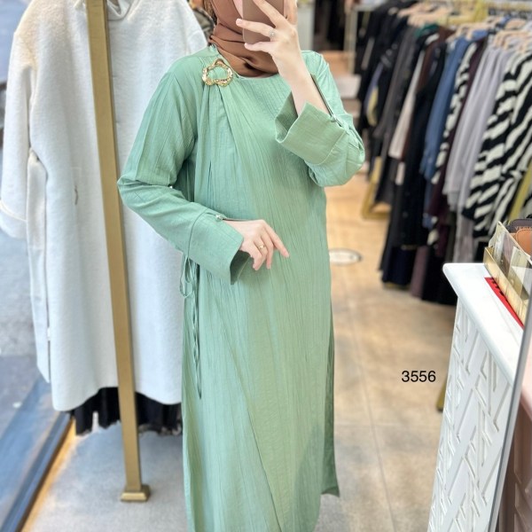 3556 Omuz Aksesuar Detaylı Elbise - Görsel 10