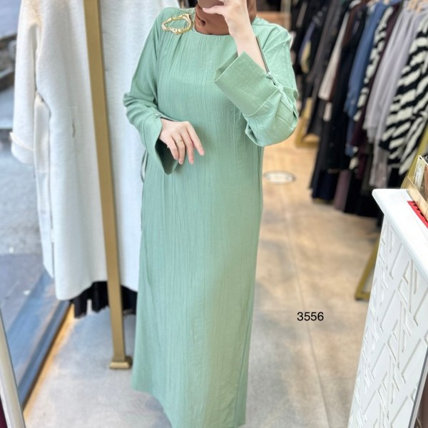 3556 Omuz Aksesuar Detaylı Elbise - Görsel 14