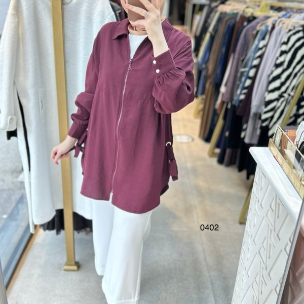 0402 Kuş Gözü Detaylı Fermuarlı Tunik - Görsel 1