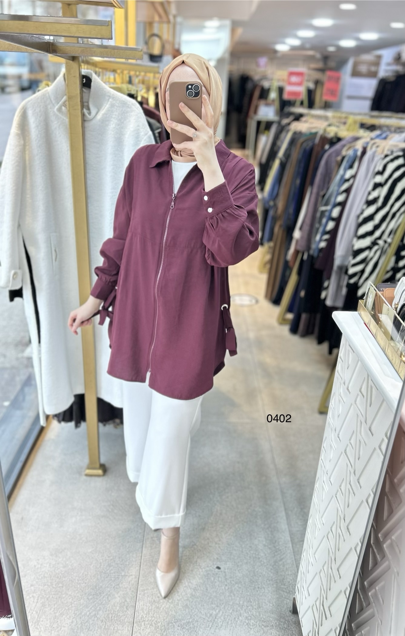 0402 Kuş Gözü Detaylı Fermuarlı Tunik