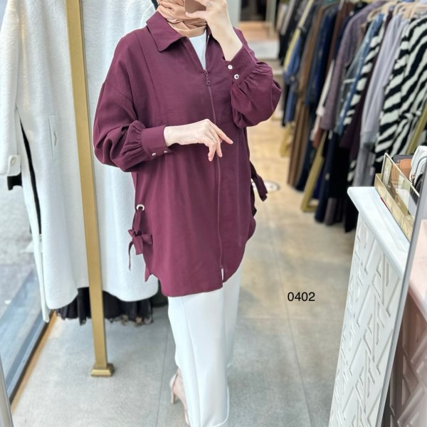 0402 Kuş Gözü Detaylı Fermuarlı Tunik - Görsel 2