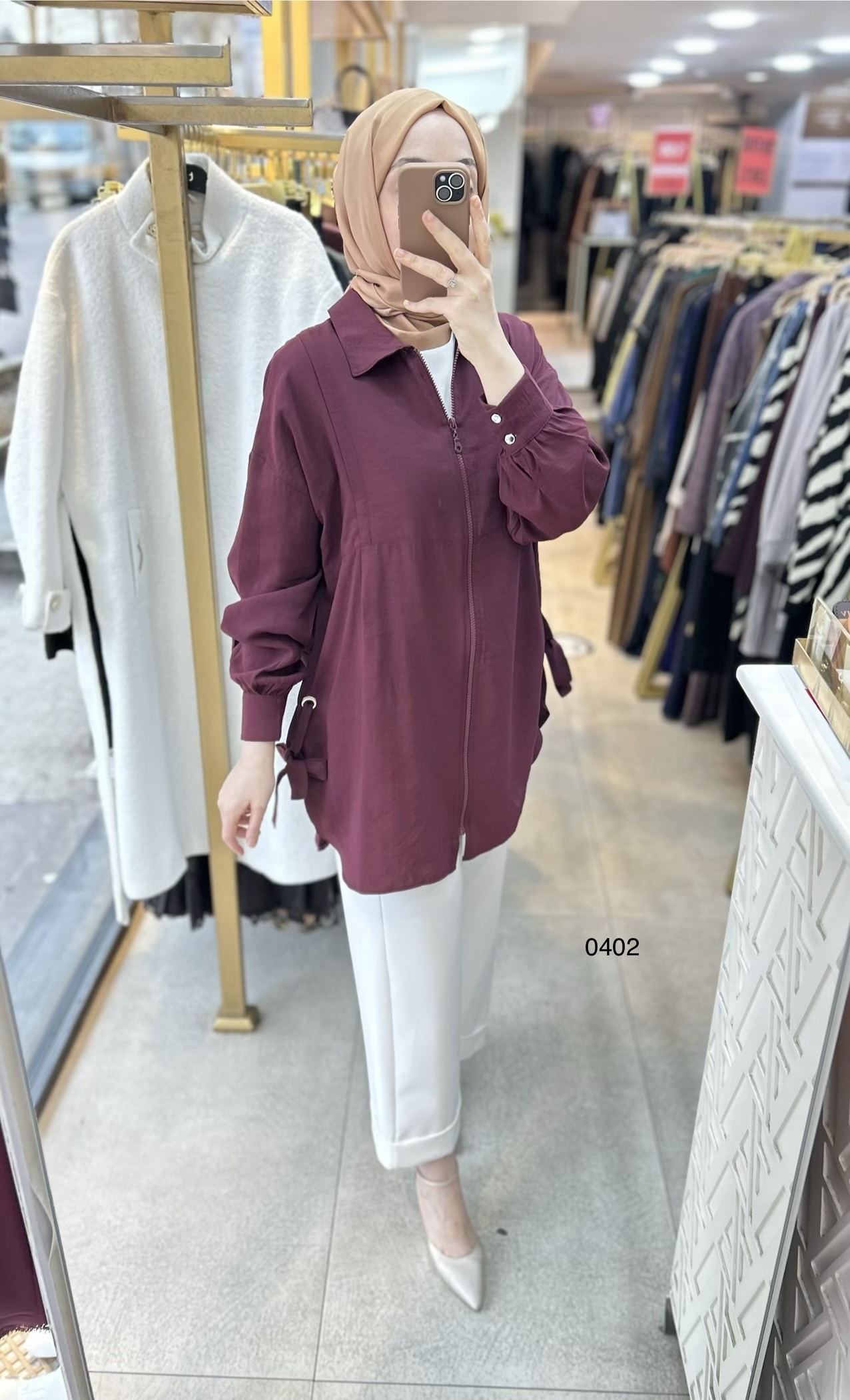 0402 Kuş Gözü Detaylı Fermuarlı Tunik