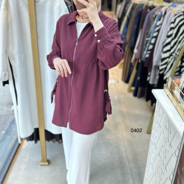 0402 Kuş Gözü Detaylı Fermuarlı Tunik - Görsel 5