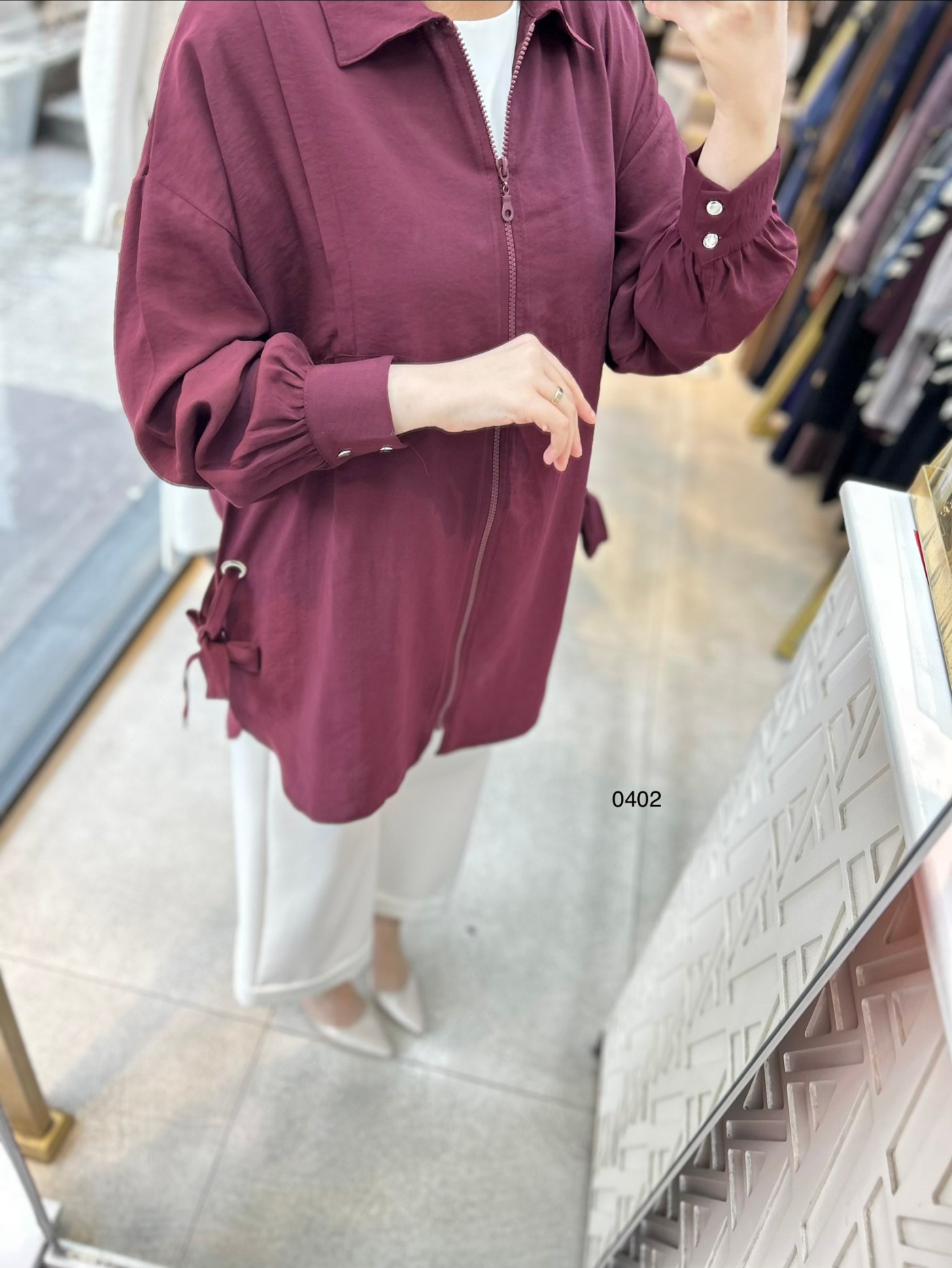 0402 Kuş Gözü Detaylı Fermuarlı Tunik