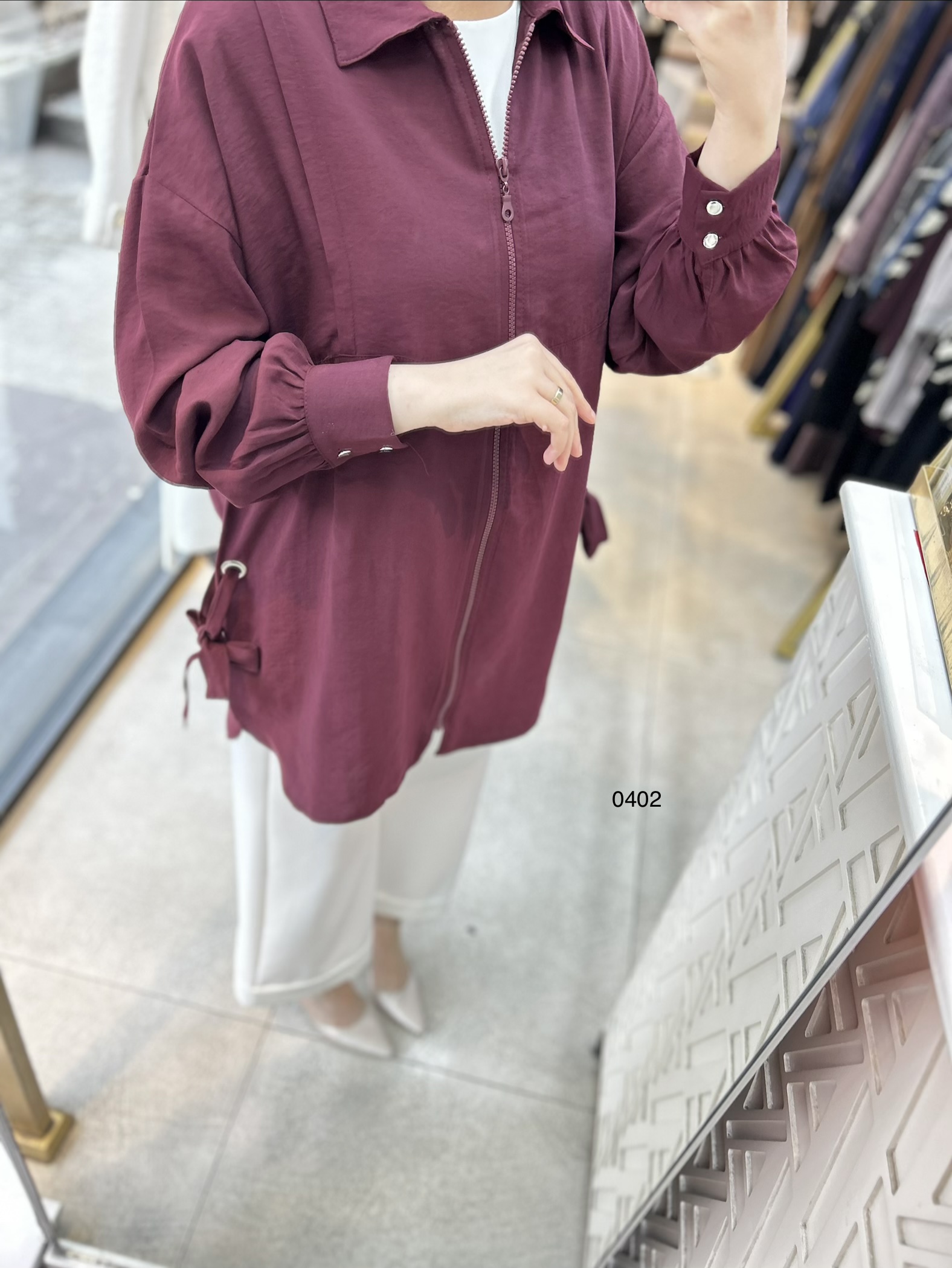 0402 Kuş Gözü Detaylı Fermuarlı Tunik - Görsel 6