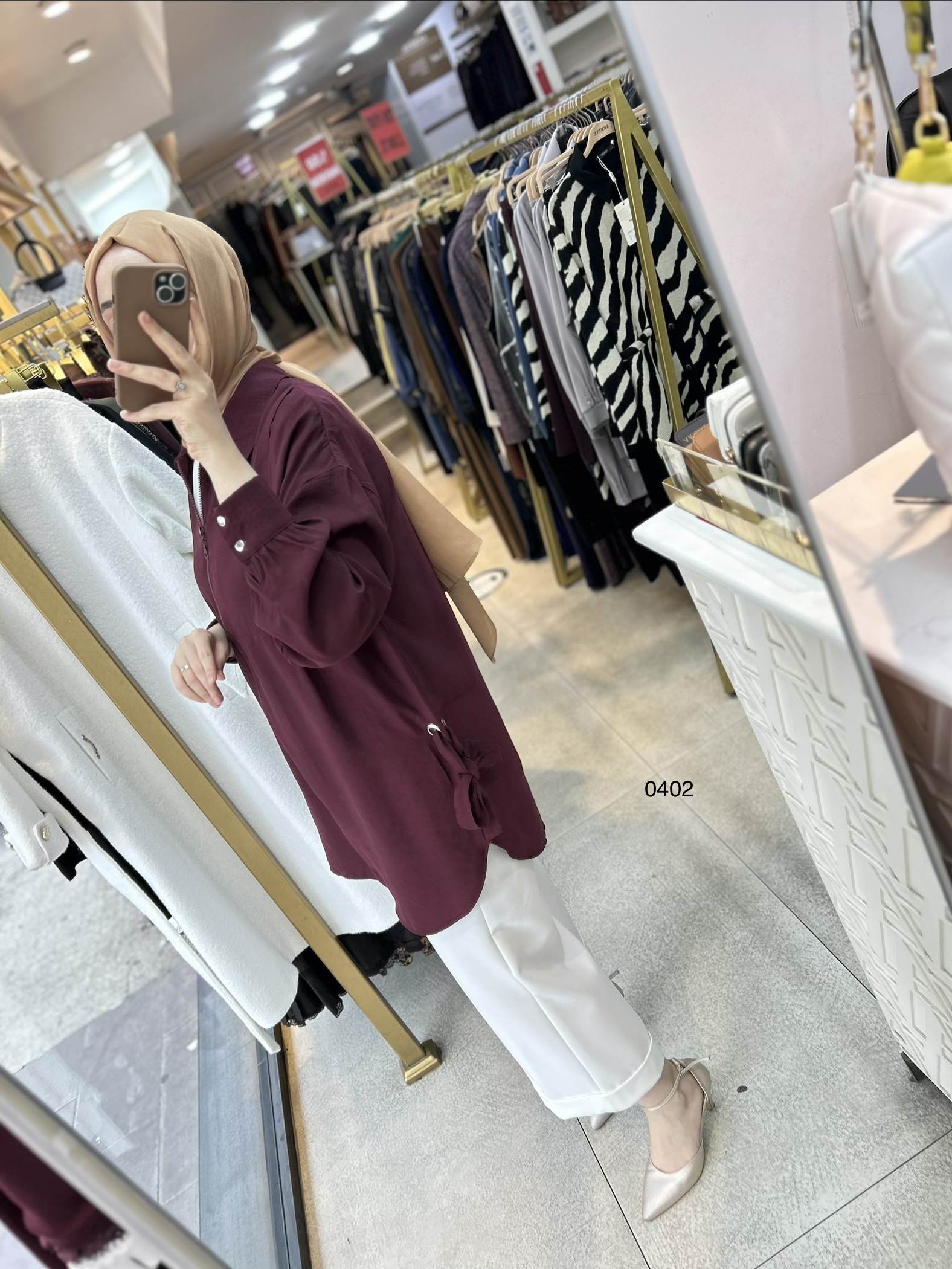 0402 Kuş Gözü Detaylı Fermuarlı Tunik - Görsel 3