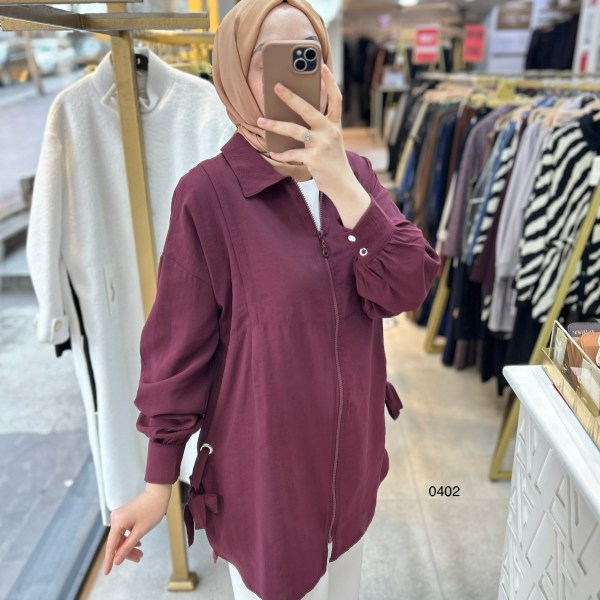 0402 Kuş Gözü Detaylı Fermuarlı Tunik - Görsel 4