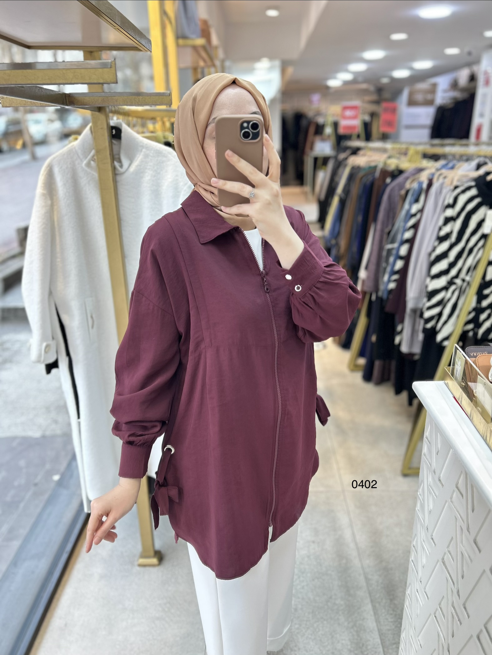 0402 Kuş Gözü Detaylı Fermuarlı Tunik - Görsel 4