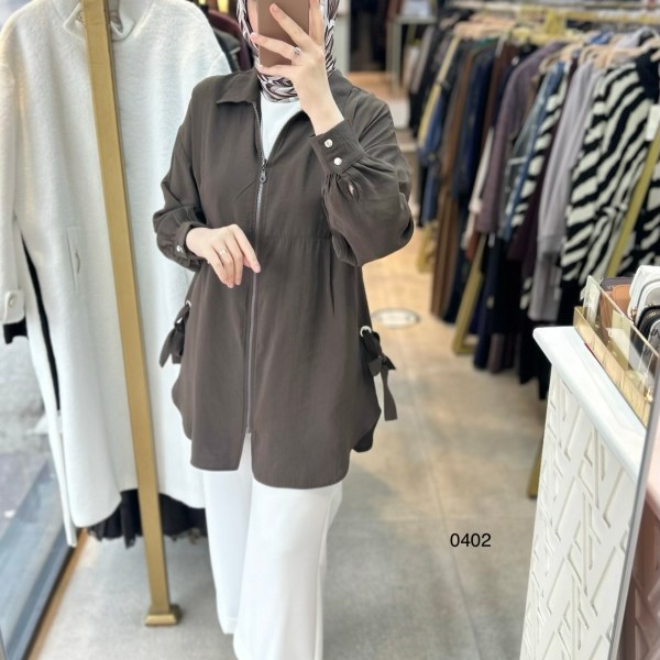 0402 Kuş Gözü Detaylı Fermuarlı Tunik - Görsel 17