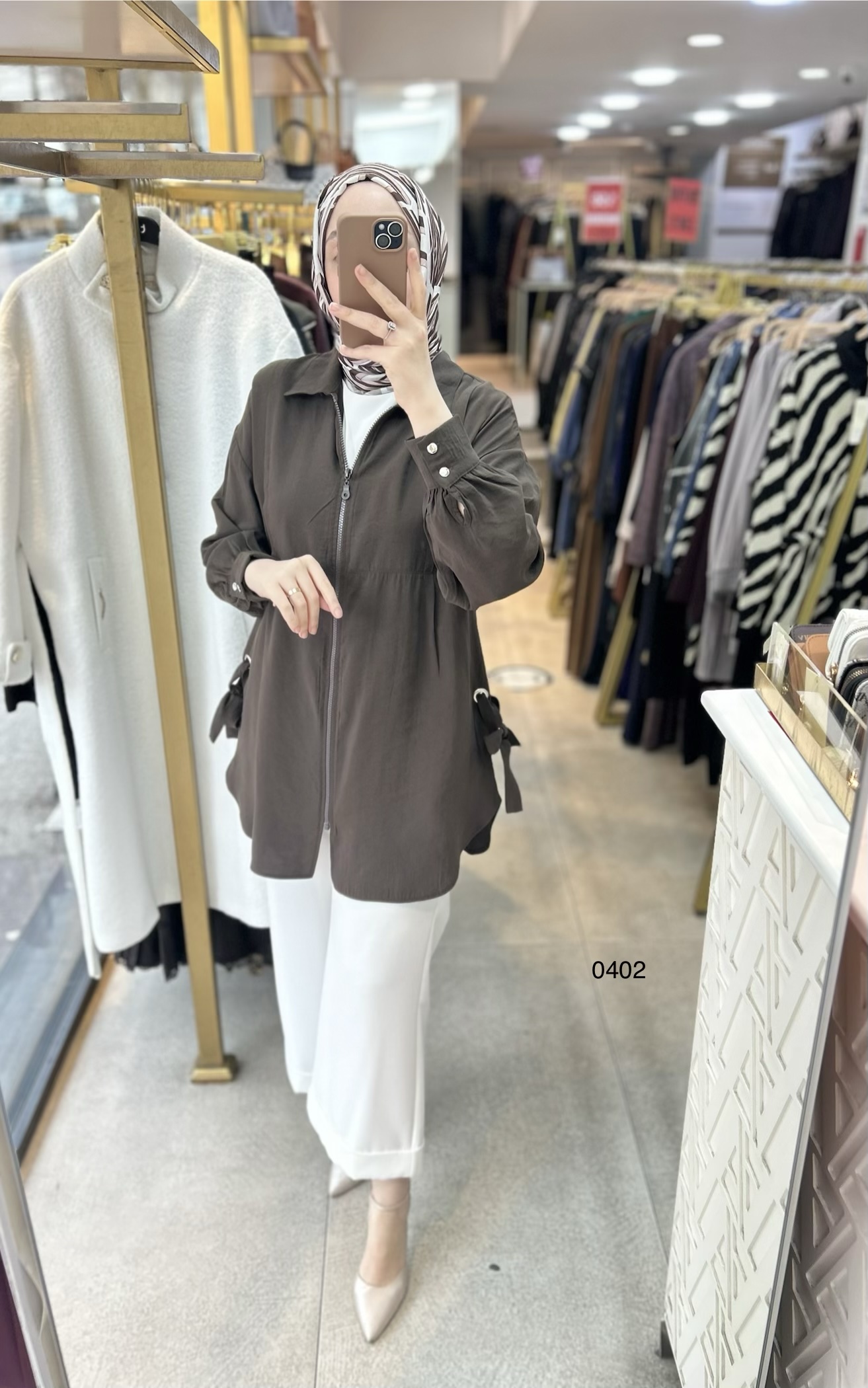 0402 Kuş Gözü Detaylı Fermuarlı Tunik