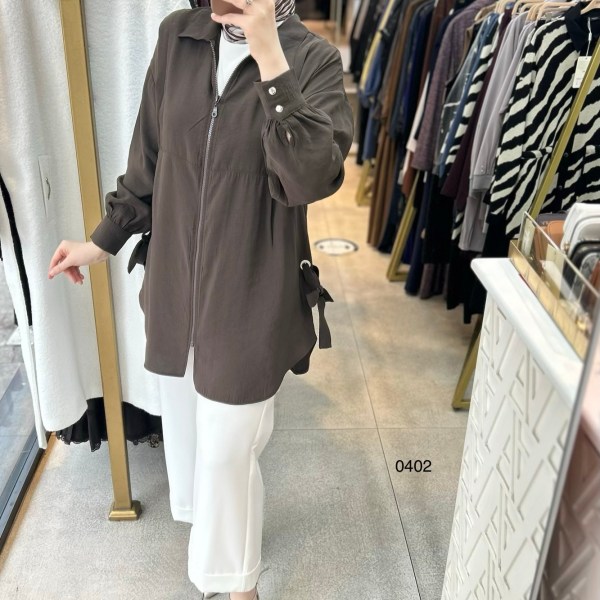 0402 Kuş Gözü Detaylı Fermuarlı Tunik - Görsel 16