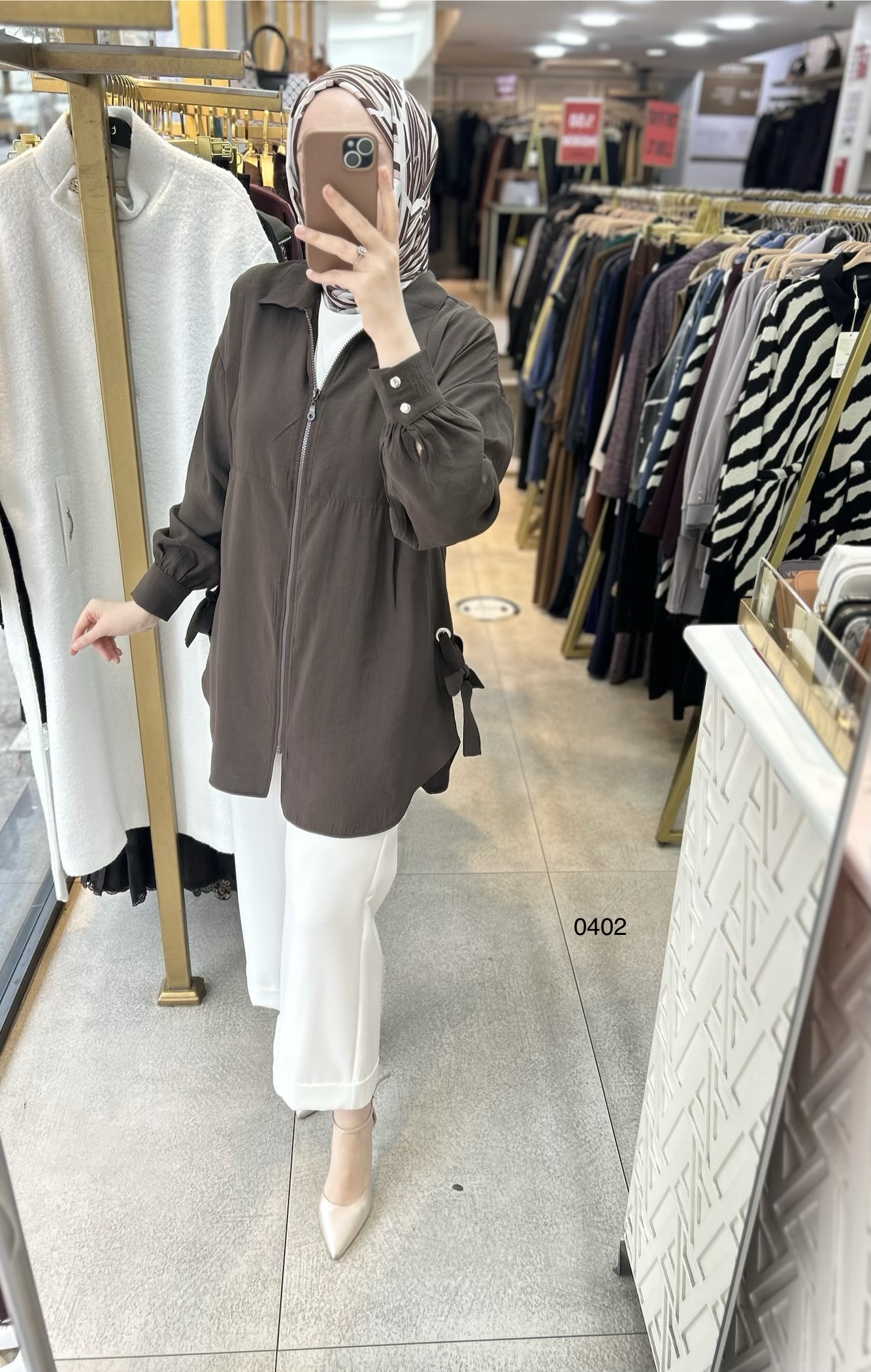 0402 Kuş Gözü Detaylı Fermuarlı Tunik